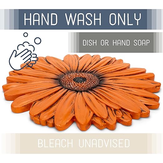 NAT & Jules Gerbera Daisy Flower Shaped Dimensional Indoor Outdoor 12 inch Cast Resin Decorative Garden Stepping Stone, Patio, Walkway Sculpture Yard Art, Orange