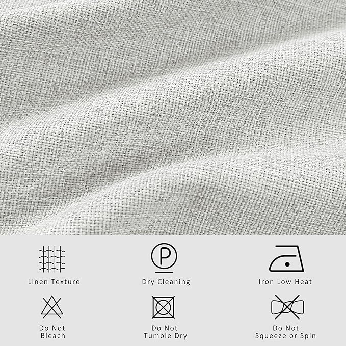 Macochico Pinch Pleated 100% Blackout Curtains Greyish White Linen Curtains for Bedroom Living Room Farmhouse Thermal Insulated Window Panels Pleated Curtains with Hooks and Tieback 52”Wx72”L 1 Panel