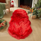 AMTOVO Faux Sheepskin Rug, Red Ultra Soft Fluffy Shag Area Rug, 2 x 6 ft Faux Fur Rug for Bedroom Sofa Throw Cushion Room Decor, Sheepskin