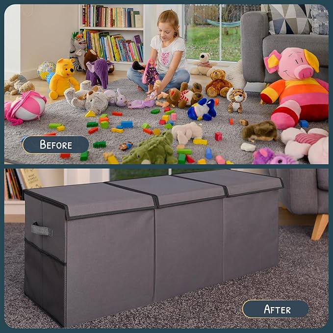 Extra Large Toy Storage Organizer with Lid - Sturdy, Collapsible Toy Chest Storage Box Design - Toys Bin with Dividers for Kids, Nursery, Bedroom, Playroom 37"x16"x14"