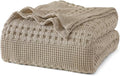 PHF 100% Cotton Waffle Weave Blanket Twin Size, Soft Lightweight Breathable Cozy Summer Blankets for Bed, Luxury Aesthetic Woven Bedding for Home Decor, 66"x90", Simply Taupe