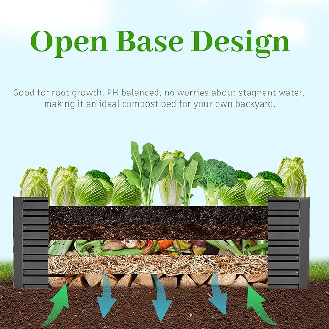 8x4x2 ft Raised Garden Bed, Large Metal Planter Raised Beds, Planters for Outdoor Plants for Vegetables, Flowers, Herbs, Fruits, and Succulents.Black