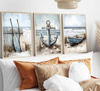 3Pcs Nautical Beach Wall Art Sailboat Paddle and Anchor Paintings Pictures Wall Decor Nautical Coastal Posters Prints Artwork for Living Room Bedroom Home Office Corridor Home Decroation Unframed