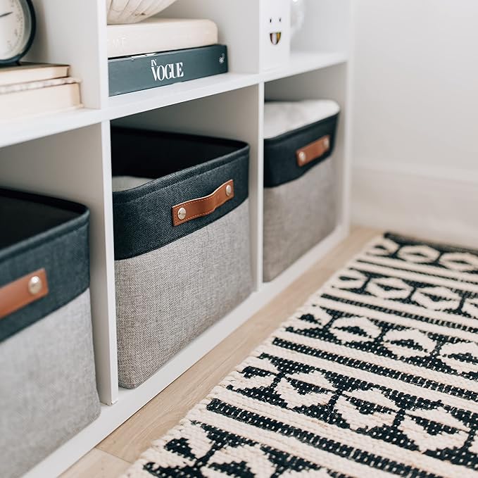 OrganiHaus Extra Large Fabric Storage Bins for Shelves 16x13in, Closet Storage Baskets for Shelf Organizing, Canvas Rectangle Bins for Organization, Linnen Baskets for Organizing - Gray/Black