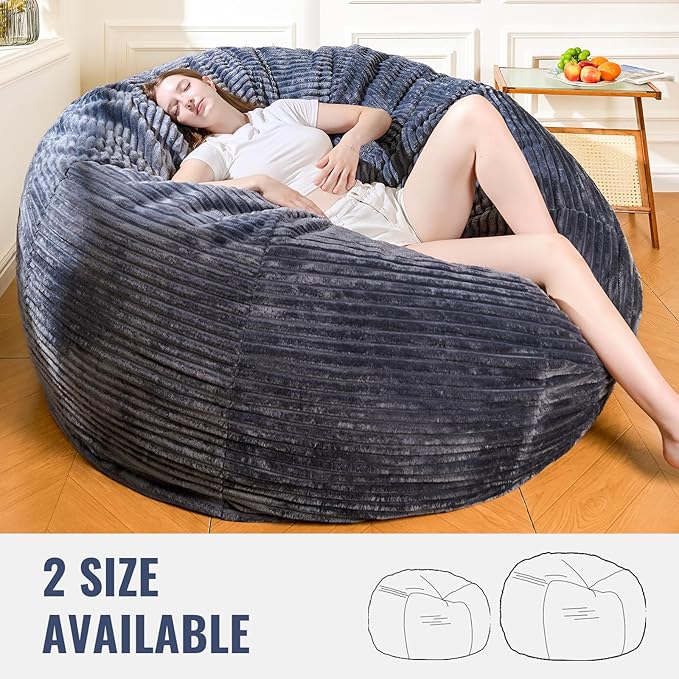 Large Bean Bag Chair, 5FT Giant Beanbag Chairs with Memory Foam Filled, Bean Bag Chairs for Adults, Ultra Soft Lazy Sofa for Living Room Bedroom (Gery)