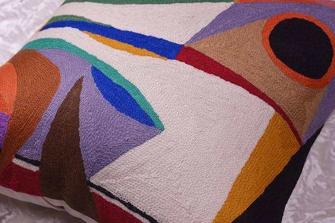 Kandinsky Balancement Decorative Pillow Cover Abstract Toss Pillows Farmhouse Chair Cushion Contemporary Pillow Mid-Century Chair Cushions Hand Embroidered Pillow Wool Size 18x18