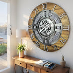 The Gears Clock Real Moving Gear Wall Clock England Line (Wood & Stone, 24 inches (60 cm))