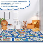 Kids Carpet Playmat Rug Player Car Rug,City Life Traffic Road Map Mat Educational Game Area Rug for Toddler Children Playroom Classroom Bedroom (Blue,6 x 9 ft)