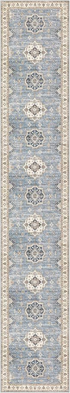 Washable 2.6x14 Runner Rug - Area Rugs Neutral Vintage Distressed Floral Farmhouse Boho Large Soft Floor Rug Indoor Carpet for Hallway Entryway Home - Blue