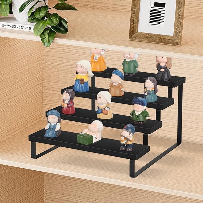 YINMIT Wooden Display Riser Stand, Tiered Perfume and Cologne Organizer Stand, 4 Tier Spice Rack Organizer, Rustic Display Shelf for Candles (4 Tier,Black)