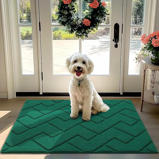 hicorfe Front Door Mat Outside Entrance,32"x40" Absorbent Muddy Dirt Resist Welcome Door Mats Outdoor Indoor,Stain and Fade Resistant,Non Slip Backing Entry Mat Doormat for Entryway(Evergreen)