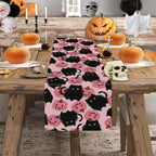 Halloween Table Runner Black Cat Pink Pumpkins Seasonal Kitchen Dining Table Home Outdoor Party Decorations 13x36 Inch