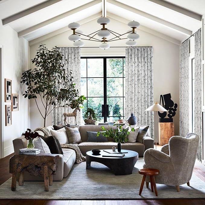 Pinch Pleated Floral Linen Curtains 2 Panels Elegant Light Filtering Privacy Drape,52 Inch Wide by 96 Inch Long Curtains Suitable for Living Rooms and Bedrooms