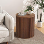AVZEAR Fluted Round Side Table with Storage, Small Mid Century End Table Fluted Nightstands, Modern Circle Bedside Tables Wood Night Stand for Small Spaces, Living Room, Bedroom (Rustic Walnut)