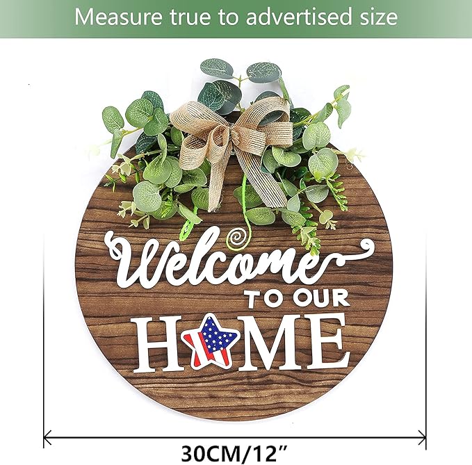 Interchangeable Seasonal Welcome Sign Front Door Decoration, Rustic Round Wood Wreaths Wall Hanging Outdoor, Farmhouse, Porch, for Spring Summer Fall All Seasons Holiday Halloween Christmas.