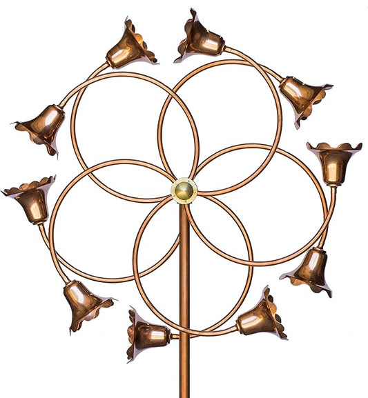 Stanwood Wind Sculpture: Kinetic Copper Dual Spinner - Tumbling Flowers