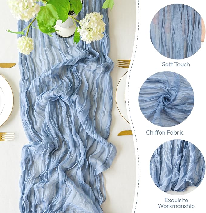 Sioloc 5 Pack Dusty Blue Cheesecloth Table Runner Fall Autumn Decor for Home 10ft Table Cloth for Tea Wedding Birthday Party Baby Bridal Shower Halloween Thanksgiving