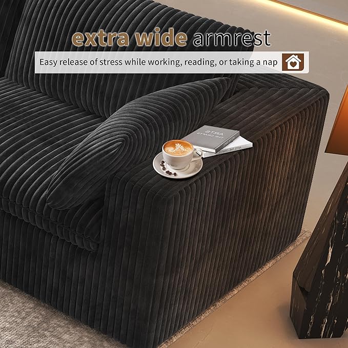 118" 3-Seater Cloud Sofa,Modular Sectional Couch,Modern Deep Seat Upholstered Couches with Plush Corduroy Fabric for Living Room Furniture,Bedroom and Apartment,No Assembly Required,Black