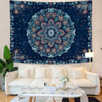 Fowocu Boho Floral Mandala Tapestry Wall Hanging Blue Bohemian Flower Medallion Tapestry Aesthetic Vintage Navy Hippie Indian Small Tapestries for Bedroom Living Room Dorm Decor 48 x 36 Inch
