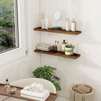 Fun Memories Floating Shelves for Wall, 27.5" Rustic Wood Deep Wall Mounted Shelves with Invisible Brackets for Decor & Storage, Floating Shelf for Living Room, Bathroom (Rustic Brown, Set of 2)