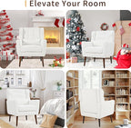 Modern Accent Chair, Upholstered Armchair with Pillow, Teddy Single Sofa Chair with Lounge Seat and Wood Legs Accent Chair for Living Room Bedroom Small Spaces