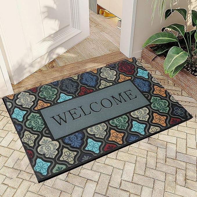Durable Heavy Duty Front Door Mat - 24"x36" Large Outdoor Welcome Mat Non-Slip Rubber Entrance Door Mat Apply to Home High Traffic Area,Porch, Patio, Farmhouse，Entryway Floor Mats