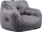 Hobestluk Bean Bag Chair for Adult Small Bean Bag Chairs with Arms Furry Beanbag Chair with Foam Filler Stuffed Bean Bag Sofa for Reading in Bedroom Living Room and Dorms(Grey)