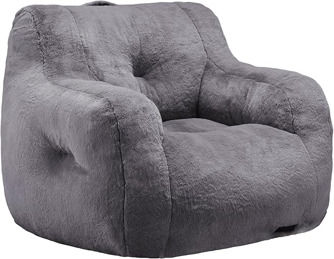 Hobestluk Bean Bag Chair for Adult Small Bean Bag Chairs with Arms Furry Beanbag Chair with Foam Filler Stuffed Bean Bag Sofa for Reading in Bedroom Living Room and Dorms(Grey)