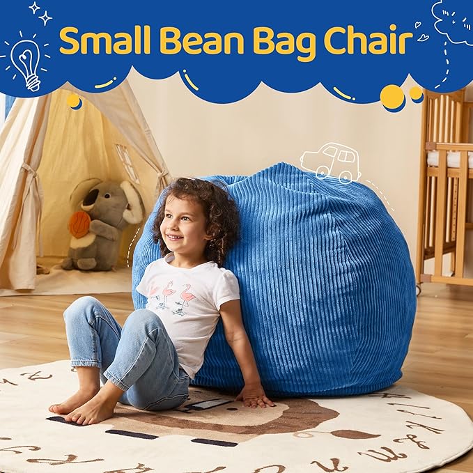 Bean Bag Chairs Teardrop Bean Bag Chair Beanbag Chair with Memory Foam Filled Machine Washable Cover for Living Room, Bedroom (Small,Blue)