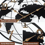 Large Wall Clock - 24 Inch World Map Minimalist Modern Round Metal Wall Clock Silent Non-Ticking Battery Operated Wall Clocks for Living Room Kitchen Office Farmhouse Home Decor