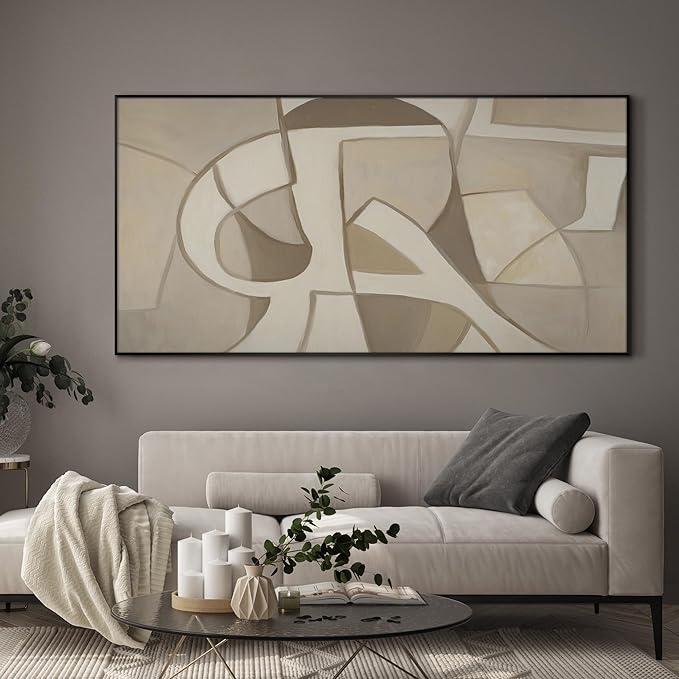 SIGNWIN 24"x46" Extra Large Framed Wall Art Neutral Abstract Geometric in Mid-Century Style, Retro-Inspired Design for Home Living Room Bedroom Decor (Frame Assembly Required)