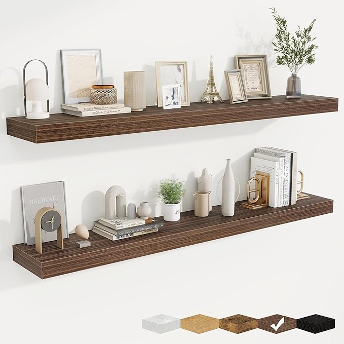 fuqing Floating Shelves for Wall, Bathroom Shelf Wall Mounted for Storage, Shelves with Invisible Bracket for Bedroom, Kitchen, Living Room, Farmhouse Small Book Shelf, 55 Inch Set of 2, Walnut