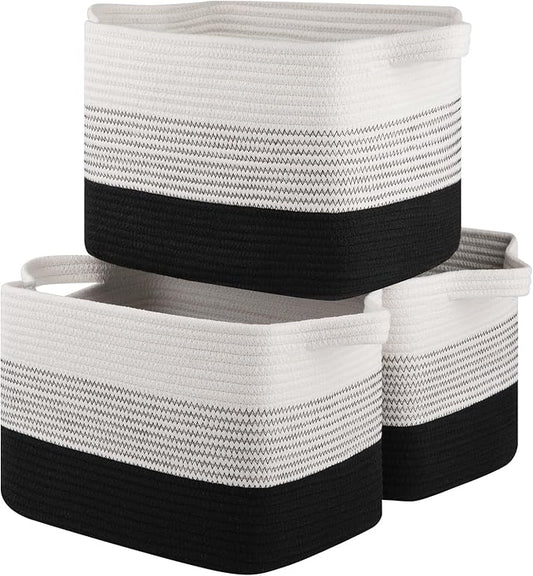 Storage Basket for Organizing, Woven Baskets for Storage, Rectangle Decorative Baskets for Shleves, Closet, Toys, Books, Nursery Organizer Bins - Pack of 3 (Gradient Black)