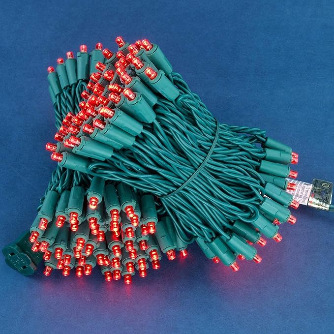 200 Count Red Wide Angle LED Christmas Lights, 66 ft Green Wire UL Certified Commercial Grade 5mm Holiday String Light Set (Red)