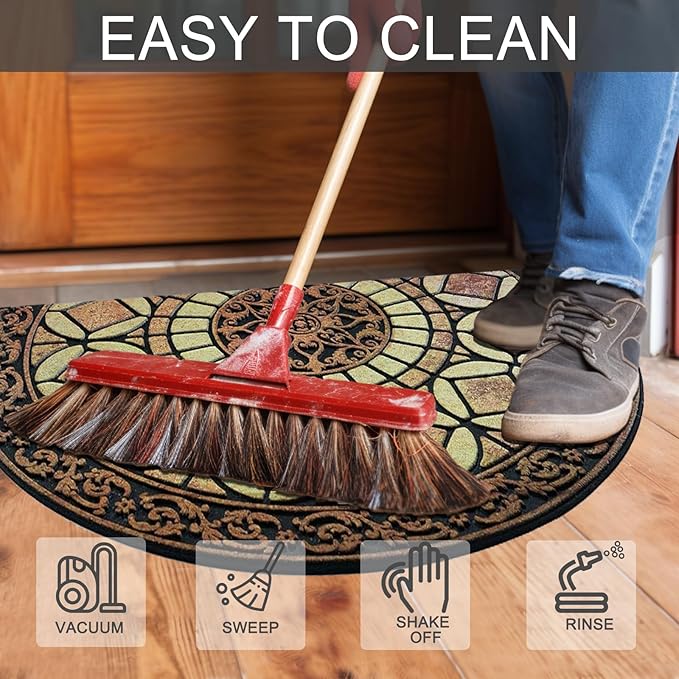 CHICHIC Entrance Door Mat Large 24 x 36 Inch Entry Way Doormat Front Door Rugs Outdoors Heavy Duty Welcome Mat Non Slip Rubber Back Low Profile for Garage, Patio, High Traffic Area, Semicircle