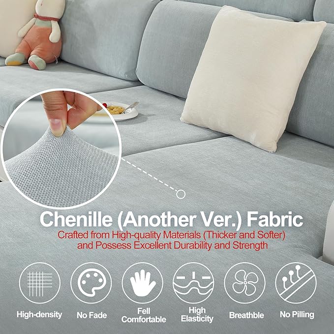Large Backrest Cushion Covers Super Stretch Backrest Covers for 2 Cushion Couch Sofa, Couch Back Cushion Covers Featuring with Chenille Yarn (Softer Version, 2PC, Light Grey)