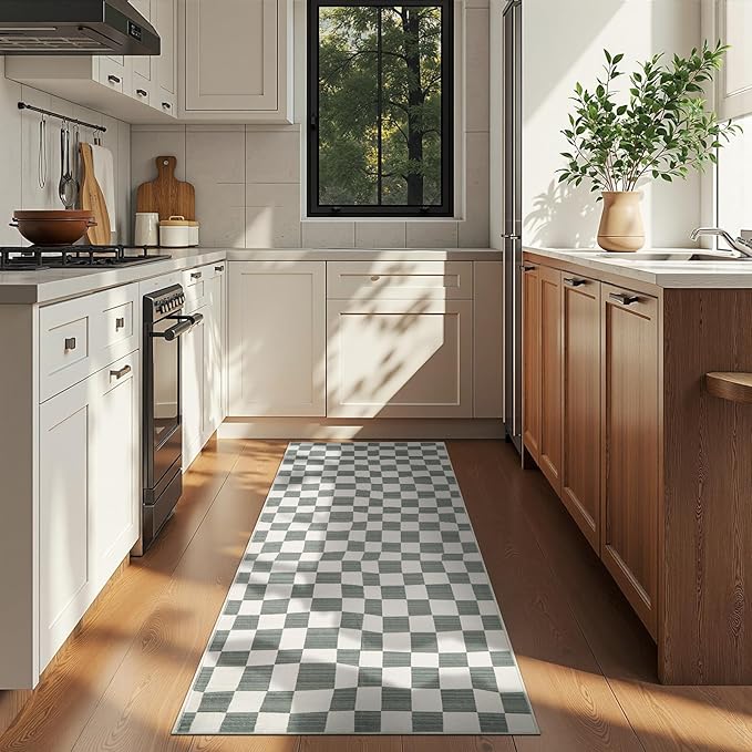 jinchan Runner Rug 2x5 Hallway Washable Modern Checkered Geometric Lattice Kids Bedroom Rug Indoor Floor Cover Non Slip Soft Carpet for Nursery Room Kitchen Laundry Room Home Grey