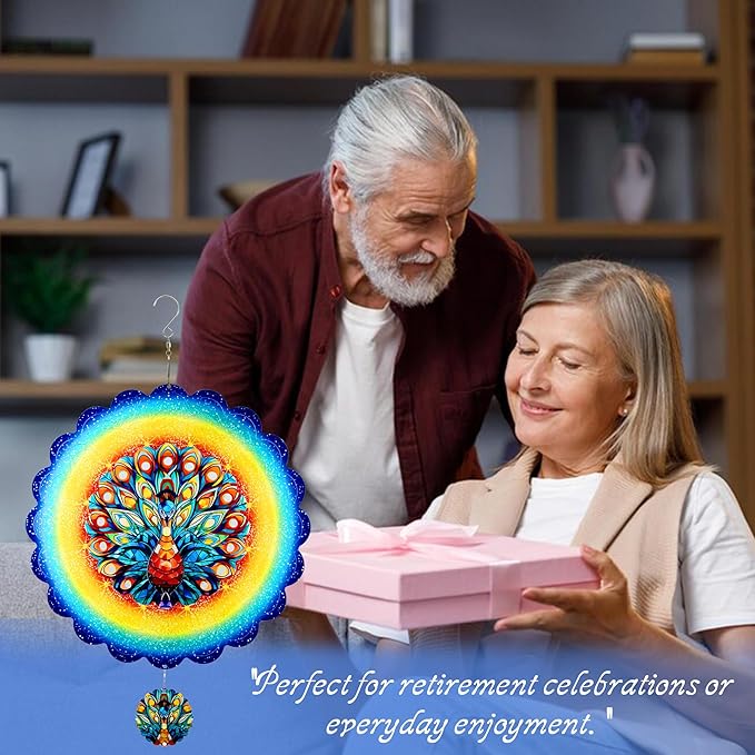 Peacock Hanging Wind Spinners,12 Inch 3D Garden Spinner Kinetic Art Garden Decorations，Stainless Steel Reflective Wind Spinners for Yard