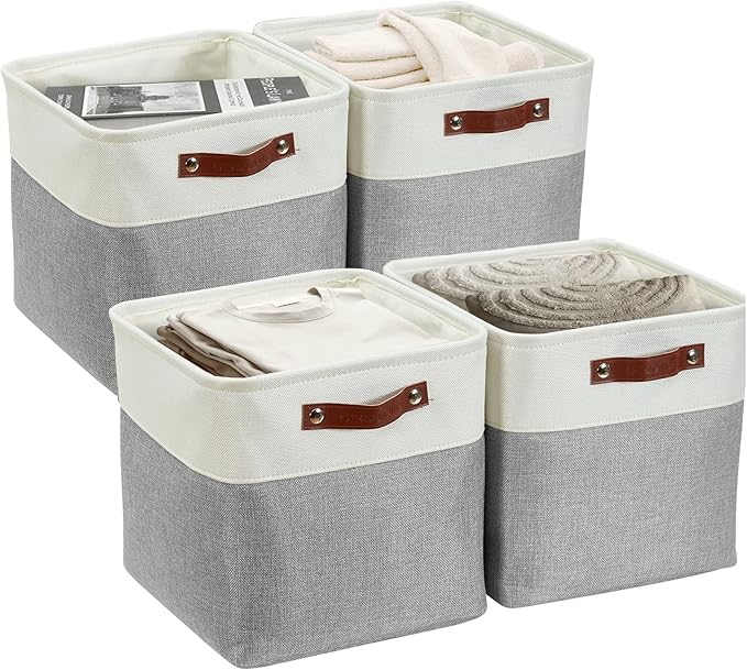 DECOMOMO Storage Cubes, 11x11 Cube Storage Bins, Baskets for Shelves (Grey & White, Cube 11" - 4 Pack)