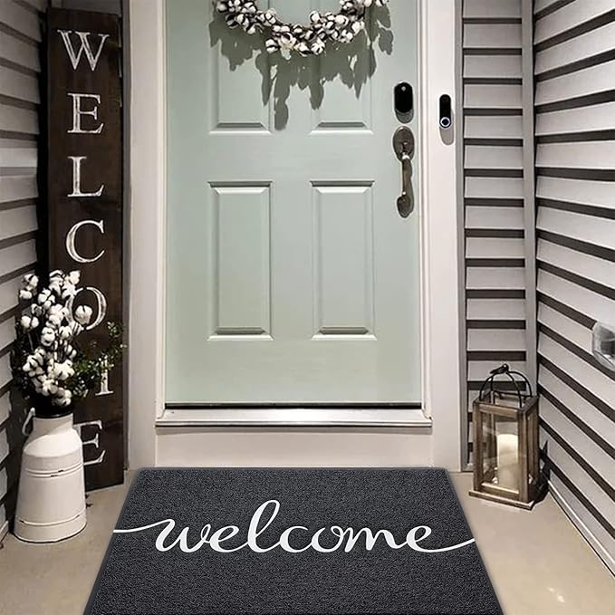 Door mat, Outdoor Indoor Welcome mat, Durable Non-Slip Easy to Clean Front Doormat, Entrance Rectangular Doormat, for high Traffic Areas (30" x 17.5", Black)