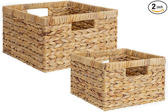 StorageWorks Wicker Storage Basket, Large and Small Baskets, Water Hyacinth Basket for Organizing, Decorative Water Hyacinth Storage Baskets, Set of 2