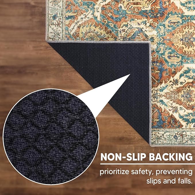 Keen Home Design 4x6 Rug - Machine Washable Area Rug with Non-Slip Backing, Ideal for Living Room, Dining Room, Bedroom - Vintage, Easy Clean, Durable, Low Pile Rug - (4' x 6')