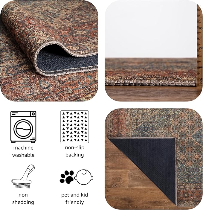 Keen Home Design 6x9 Rug - Machine Washable Area Rug with Non-Slip Backing, Ideal for Living Room, Dining Room, Bedroom - Vintage, Easy Clean, Durable, Low Pile Rug - (6' x 9')