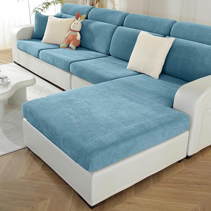 Sectional Couch Covers for L Shaped Sectional Sofa (Left or Right Facing) – Softer Chenille Sofa Covers Washable, Non-Slip Stretch Chaise Slipcover (Only 1PC Chaise Cushion Cover, Blue)