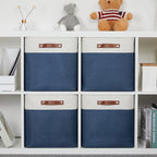 DULLEMELO Storage Baskets for Shelves Closet Storage,Large Home Organization Bins for Gifts Empty,Foldable Fabric Storage Cubes Baskets for Nursery Toy Towels Clothes Storage(White&Blue)