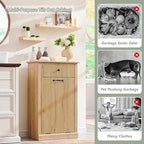 Modern Tilt-Out Trash Can Cabinet, 10 Gallon Fluted Laundry Hamper Cabinet with Drawers, Wooden Hidden Garbage Can Cabinet w/Storage Basket, Free Standing for Kitchen & Living Room,Natural Oak