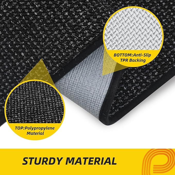 JSEI Dirt Trapper Door Mat 20"x32" Non-Slip Washable Entrance Mat, Dog Doormats, Absorbent & Fade-Resistant Floor Mats, Low Profile Welcome Mats for Entryway, Front Door, and Inside Entrance, Black