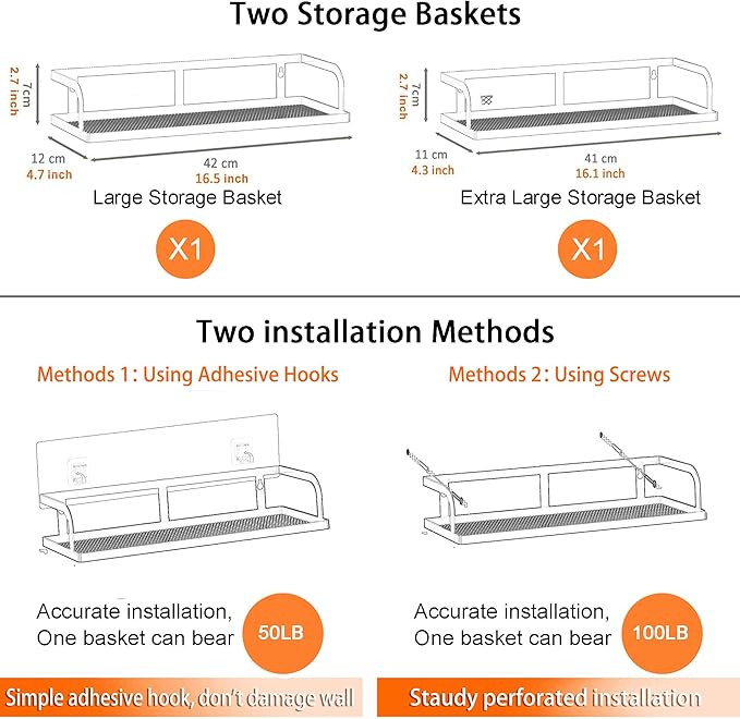 PUSDON Metal Wall Hanging Basket 2 Packs DIY Suitable for Multiple Scenes - Large Black Hollowout