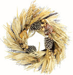 Admired By Nature Pumpkin Wheat Berry Corn Husk Wreath - 24" Artificial Hanging Wreath for Home Decor, Offices, Weddings, Events, Parties, Thanksgiving