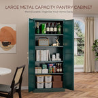 71" Metal Pantry Cabinet, Tall Kitchen Pantry Storage Cabinet with 4 Adjustable Shelves and Gold Handles, Green Cupboard for Kitchen, Dining Room, Living Room